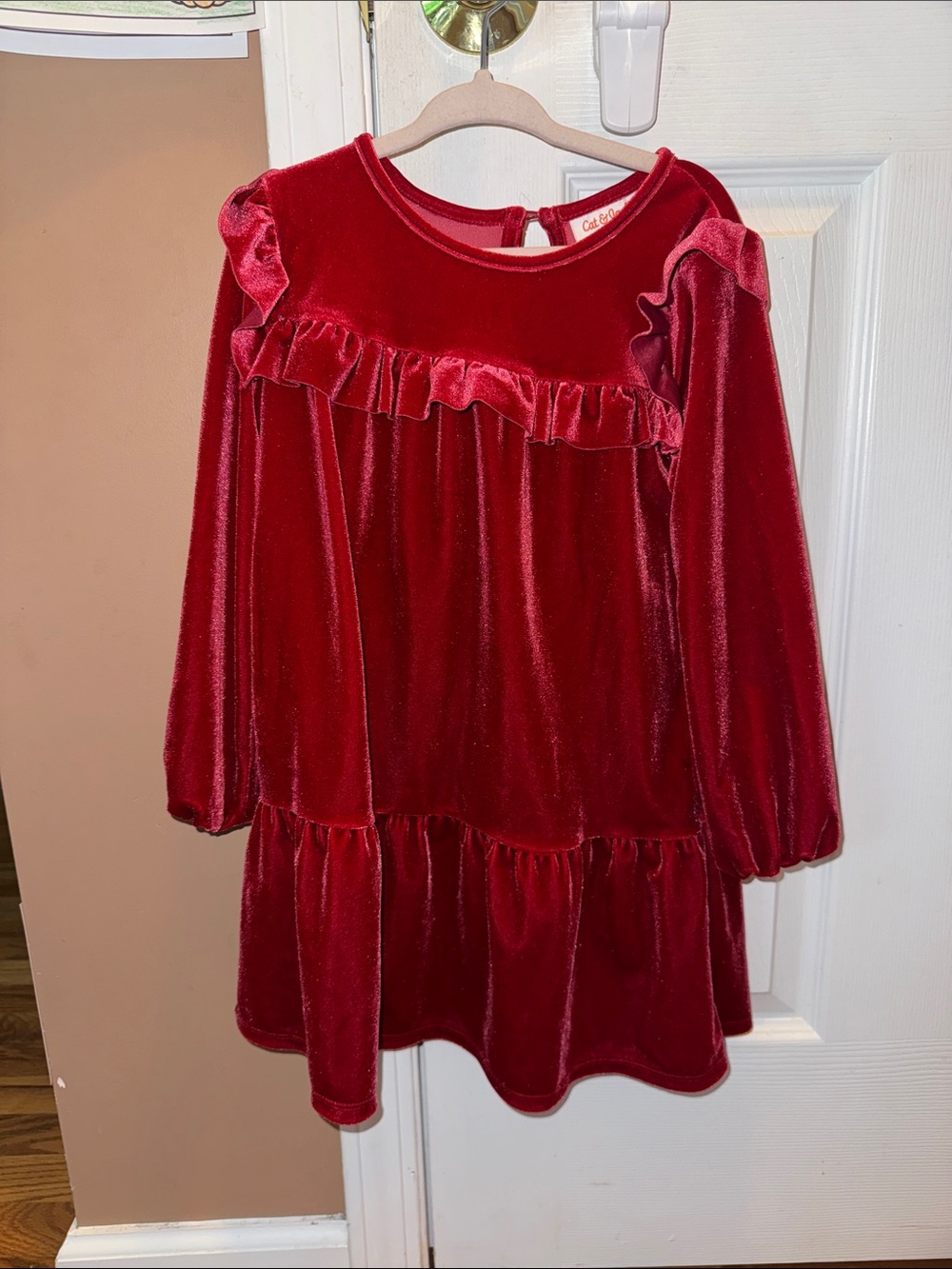 Cat & Jack Red Velvet Ruffle Girls' Nightgown Dress